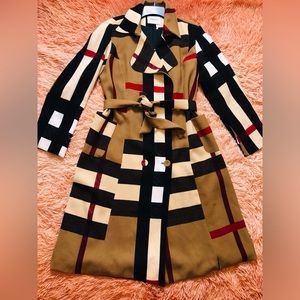 Ailoiyou Stylish Women's Checkered Trench Coat With Belt